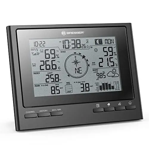 Produktbild: Bresser zusätzliche Basisstation für 7003100 ClimateScout Wetter-Center 7-in-1 Funk Wetterstation mit Farbdisplay und integriertem Wecker, Schwarz