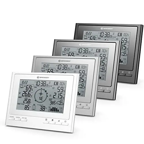 Produktbild: Bresser zusätzliche Basisstation für 7003100 ClimateScout Wetter-Center 7-in-1 Funk Wetterstation mit Farbdisplay und integriertem Wecker, Silber