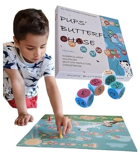 Produktbild: GROWING BRIGHT GAMES – Pups Butterfly Chase – Lehrreich Brettspiel für Kinder 5-12 Jahren – Geburtstagsgeschenk – Einfaches Lernspiel - auf Deutsch
