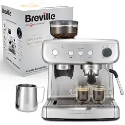 Produktbild: Breville Barista Max Siebträgermaschine | Espressomaschine/Kaffeemaschine mit integriertem Mahlwerk und Milchaufschäumer| 2,8-l-Wasserbehälter | Italienische Pumpe mit 15 Bar | Edelstahl (VCF126X)