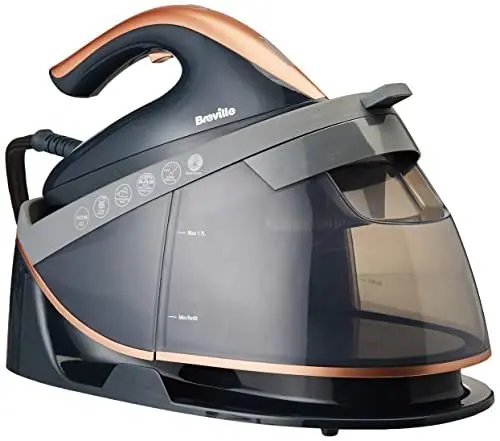 Produktbild: Breville Dampfbügelstation PressXpress soleTEMP | Konstante Dampfleistung 115g/Min. | 2600 W Dampfbügeleisen mit Multidirektionale Bügelsohle | Abnehmbarer 1,7L Wassertank | grau & roségold (VIN411X)