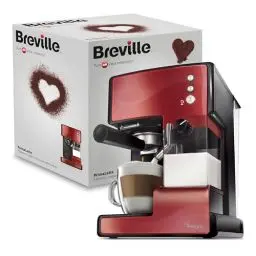 Produktbild: Breville PrimaLatte Kaffee- und Espressomaschine | italienische Pumpe mit 15 Bar | für Kaffeepulver oder Pads geeignet | Integrierter automatischer Milchschäumer | Metallic/Rot | VCF046X