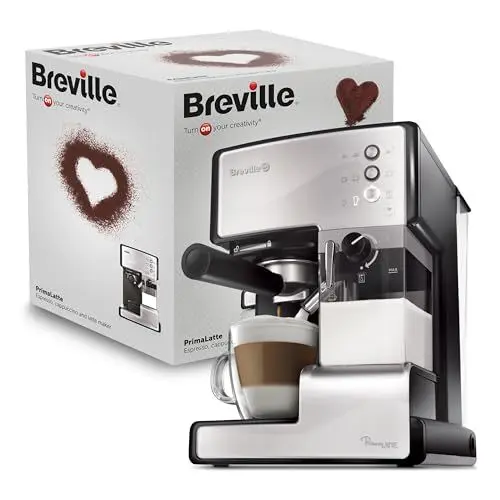 Produktbild: Breville PrimaLatte Kaffee- und Espressomaschine | italienische Pumpe mit 15 Bar | für Kaffeepulver oder Pads geeignet | Integrierter automatischer Milchschäumer | Metallic/Weiß | VCF045X