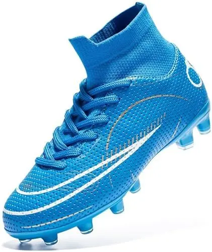Produktbild: Brfash Fußballschuhe Jungen FG/AG Spike Cleats High Top Fussballschuhe Kinder Trainingsschuhe Professionelle Athletics Fussballschuhe Herren Football Schuhe,ALLBlau,EU44