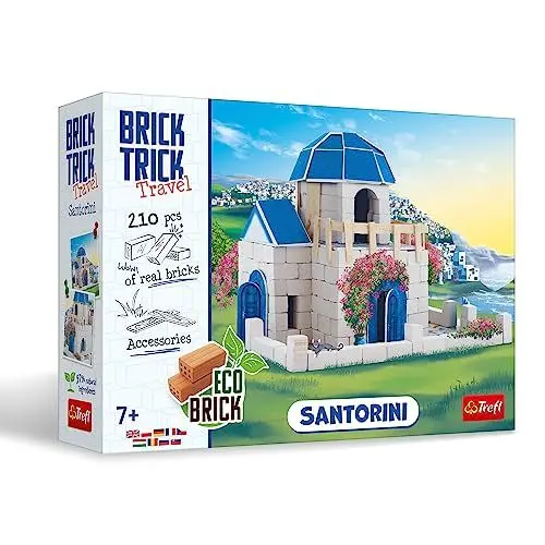Produktbild: Brick Trick Trefl Travel: Santorini - Bauen mit Ziegelsteinen, Reisen, weiß getünchtes Haus, Griechenland, Stadt Oia, ÖKO Ziegelsteine, 210 Bausteine, Kreativ-Set für Kinder ab 7 Jahren