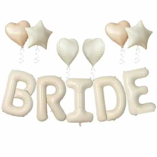 Produktbild: BRIDE Luftballon, 16 Zoll Creme Bride Ballons Cremeweiß Bride Buchstaben Folienballon mit Herz Stern Folienballon für Bachelorette Party Hochzeit Deko