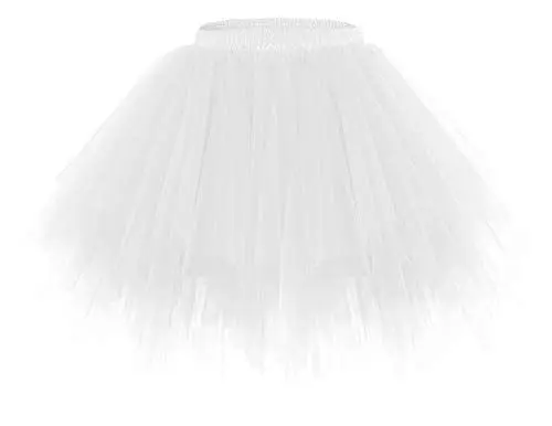 Produktbild: bridesmay Damen Tüll Rock Petticoat Unterrock Kurz Ballett Tutu 50er Rockabilly Tütü Mini Rock Karneval Kostüm Crinoline Weiß White XL