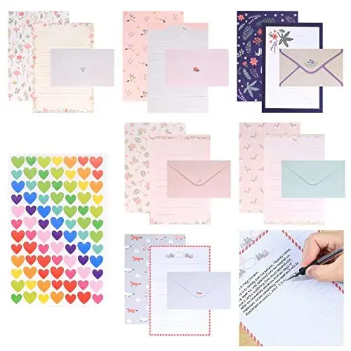 Produktbild: Briefpapier und Umschläge Set, A5 Briefumschlag Briefpapier Set, 36 Blatt Schreibpapier Motivpapier mit Liniert und 18 Blatt Briefumschlägen