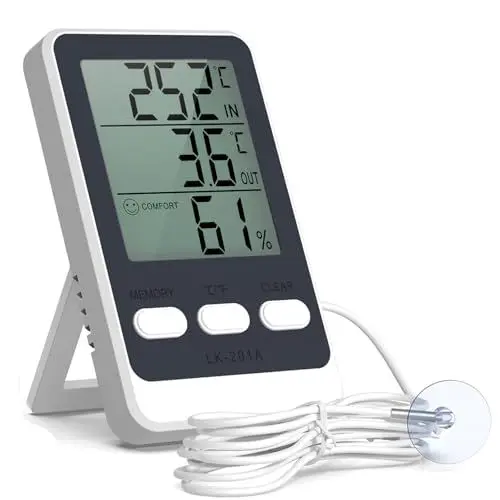 Produktbild: Brifit Digital Kühlschrankthermometer, Thermometer Hygrometer mit 1.5M Wasserdichter Sonde, MIN/MAX, Thermometer mit fühler für Refrigerator, Freezer, Aquarium, Gewächshaus, Labor