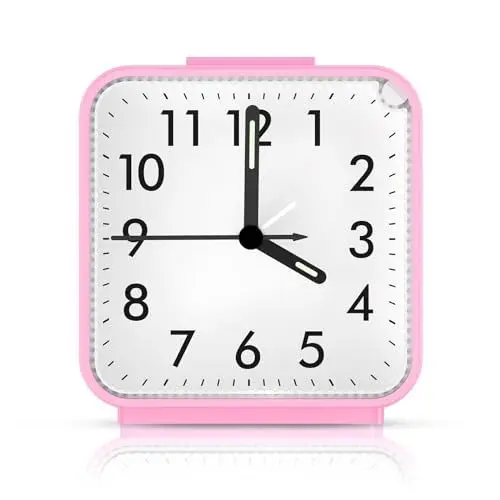 Produktbild: Brifit Wecker Analog, Leise Ohne Ticken Wecker mit Lauter Alarm, Tragbarer Wecker mit Nachtlichtfunktion, Schlummerfunktion, Batteriebetrieben Wecker für Reisen, Schlafzimmer, Büro, Rosa