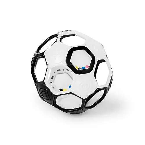Produktbild: Bright Starts, Oball Grippin' Goals Rassel-Fußball, Schwarz und Weiß, leicht zu greifendes Spielzeug für Neugeborene und älter