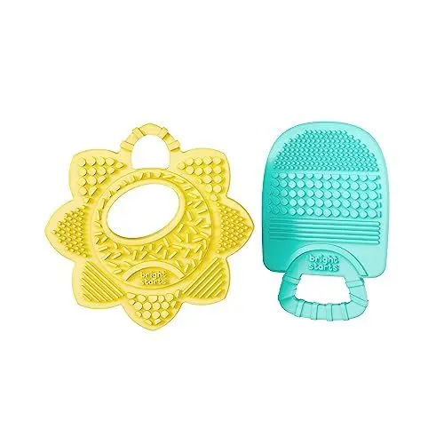 Produktbild: Bright Starts, Sunny Soothers, 2 Beißringe mit unterschiedlichen Oberflächen zur Beruhigung des Zahnfleisches, leicht zu greifen, BPA-frei, perfekt für unterwegs, mehrfarbig, 80 g