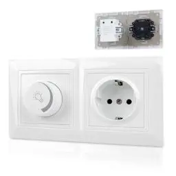 Produktbild: BrightArk Dimmschalter Steckdosendimmer 16A, Dimmer mit Steckdose Set 2-fach Weiß, dimmer steckdose mit EIN/AUS Schalter für dimmbare Leuchmittel Lampen