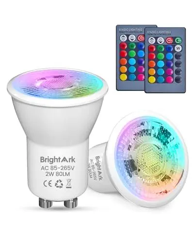 Produktbild: BrightArk 2er-Pack GU10 LED-Lampen, Kaltweiß 6000K + RGB 15 Farb-LED-Strahler mit Fernbedienung, Dimmbar, 2W, 200 Lumen, Indoor, Stimmungsbeleuchtung