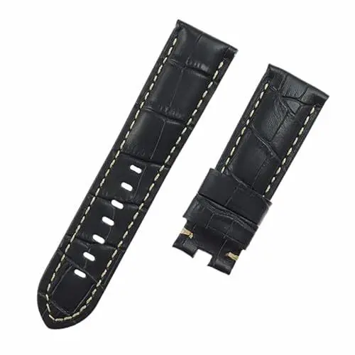 Produktbild: BrightBulb 24 mm Echtleder-Uhrenarmband-Ersatz-Uhrenarmband-Zubehör für Panerai PAM111-Schwarz
