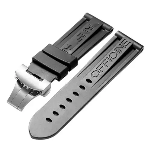 Produktbild: BrightBulb 24mm Silikonband Kautschuk Gummi Uhrenarmband Faltschließe Schnallenarmband für Pan-erai-Schwarz Silber Schnalle