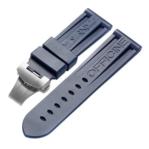 Produktbild: BrightBulb 24mm Silikonband Kautschuk Uhrenarmband Faltschließe Schnallenarmband für Pan-erai-Blau Silber Schnalle