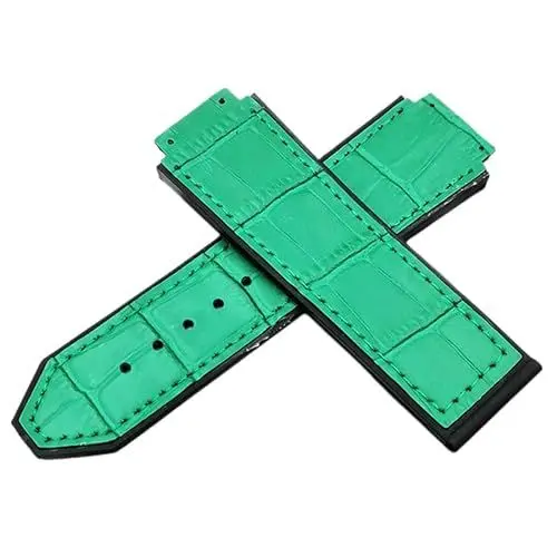 Produktbild: BrightBulb 25 x 19 mm Leder Uhrenarmband Rückseite Gummi Herren wasserdichtes Uhrenarmband Uhrenzubehör für HUB-Lot Big-BANG Classic Fusion-Grün 1