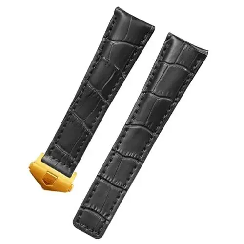 Produktbild: BrightBulb Faltschließe Uhrenarmband Ersatz Uhrenarmband Zubehör Uhrenarmband für T-A-G HEU-ER Aqua-Racer CAR-RERA MO-NA-CO-Schwarz mit Goldener Schnalle 22mm