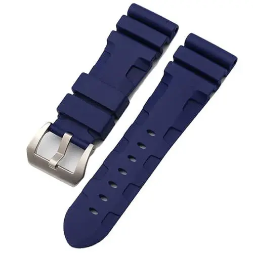 Produktbild: BrightBulb Wasserdichtes Silikon Uhrenarmband Kautschuk Uhrenarmband Stiftschließe für Pane-rai PAM441 359-Blau Silber Schnalle 26mm