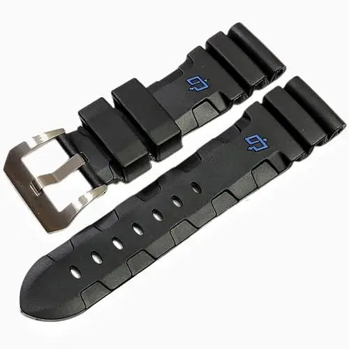 Produktbild: BrightBulb Wasserdichtes Silikon Uhrenarmband Kautschuk Uhrenarmband Stiftschließe für Pane-rai PAM441 359-Schwarz 1 Silber Schnalle 24mm