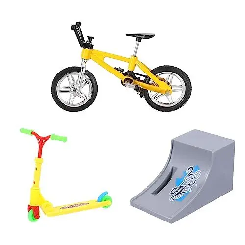 Produktbild: BRIGHTFUFU 1 Satz Fingerrad Fahrradspielzeug Mini-Fingerbike-Modell Heimtrainer fingerspiele Finger Skateboard Brettspielspielzeug zusammenklappbares Rollerspielzeug Aluminiumlegierung Yellow