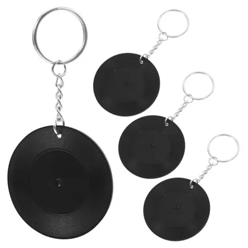 Produktbild: BRIGHTFUFU 4 Stücke Vinyl Record Keychain Hängen Rucksack Musik Thema Schlüsselring für Keychain