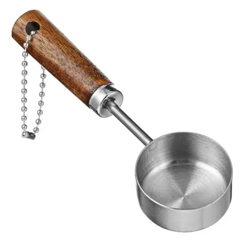 Produktbild: BRIGHTFUFU Kreativer Edelstahllöffel Servierlöffel Mit Holzgriff Maßlöffel Für Erfrischungen Snackschale Für Küche Und Bar 2 Stück Silber Und Holz