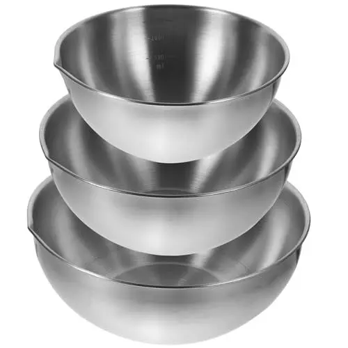 Produktbild: BRIGHTFUFU 3-teiliges Rührschüssel-set Aus Edelstahl Salatschüssel-servierschüssel für Nudelsalate Füllvorbereitungen Salatschüssel mit Großem Fassungsvermögen