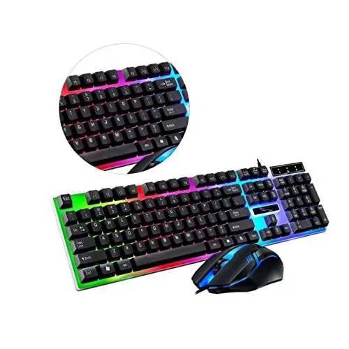 Produktbild: BRIGHTFUFU Wired Gaming Und Set Mit Bunten -hintergrundbeleuchtungen Ergonomisches Design Langlebig Für Büro Und Gaming Schwarz