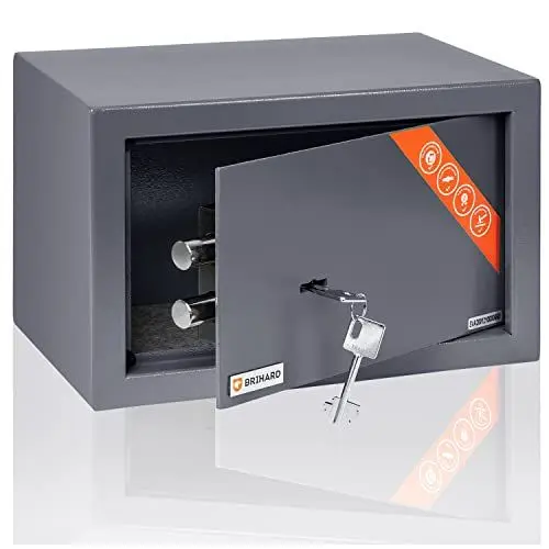 Produktbild: Brihard Home Kleiner Tresor für Zuhause mit Schlüssel 20x31x20cm, 11L Mini Safe für Zuhause oder Büro aus Robustem Stahl - Abschließbare Box für Wertsachen, Geld & Mehr