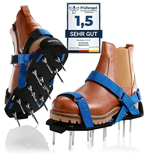 Produktbild: Briliantwerk®️ Nagelschuhe mit Klettverschluss - Zum Rasen belüften oder als Estrichschuhe - Rasenlüfter Schuhe als Perfekter aerifizierer - inkl. Zwei Nagellängen - Der ideale Rasenbelüfter