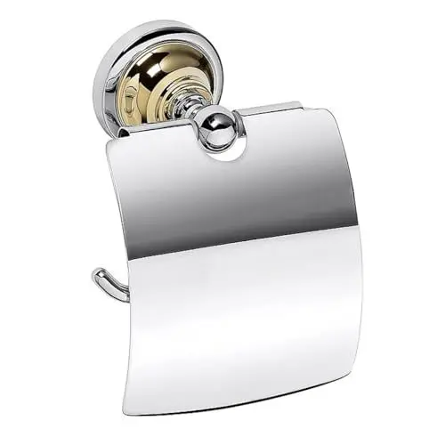 Produktbild: Brillantbad BETRO Gold Papierrollenhalter mit Deckel Messing Gold Chrom 140x150x100 mm für Bad & WC >> zum Bohren