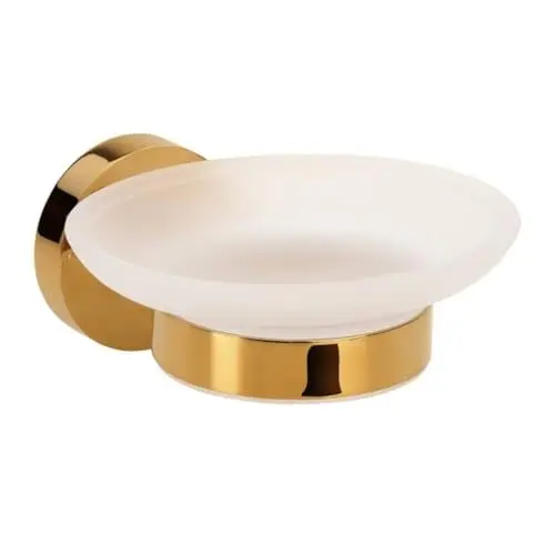 Produktbild: Brillantbad BILLO Seifenablage Messing Milchglas Gold poliert 129x110x55 mm für Bad & Küche >> zum Bohren oder Kleben