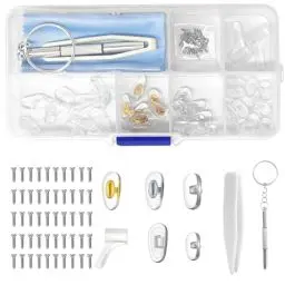Produktbild: Brille Nasenpads Silikon, 25 Paar Nasenpads Brille zum Stecken, 5 Stile Brillen Nasenpads, Nasenpads für Brillen, mit Schrauben Pinzette und Brillenputztüche Geeignet für Brillenreparaturen