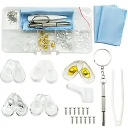 Produktbild: Brillen Reparatur Set, 25 Paar Nasenpads Silikon Schraubbrillen Nasenpads für Brillen, mit Schrauben Pinzette und Brillenputztüche