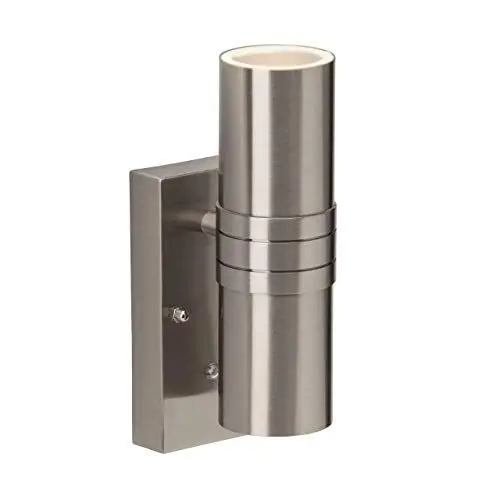 Produktbild: BRILLIANT Lampe Hanni LED Außenwandleuchte 2flg Dämmerungsschalter edelstahl | 2x LED-PAR51, GU10, 3W LED-Reflektorlampen inklusive, (250lm, 3000K) | IP-Schutzart: 44 - spritzwassergeschützt