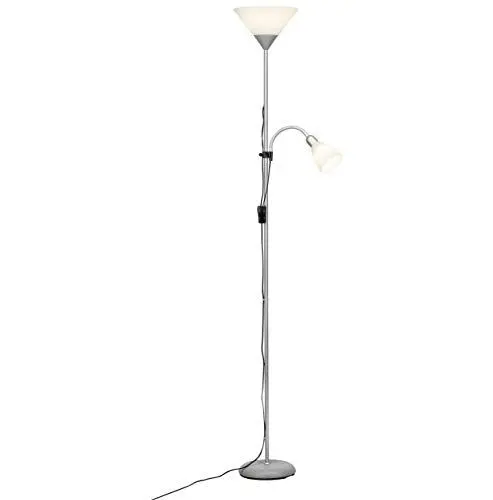 Produktbild: Brilliant Lampe Spari LED Deckenfluter Lesearm silber/weiß | 1x LED-A60, E27, 9.5W LED-Leuchtmittel inklusive, (806lm, 2700K) | Mit Schnurzwischenschalter