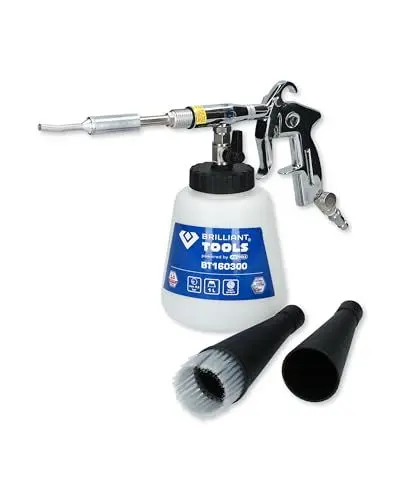 Produktbild: BRILLIANT TOOL Druckluft Reinigungspistole BT160300 1L I Reinigungspistole Druckluft mit gebogenem Metallrohr im Auslasstrichter I Mit Absperrhahn