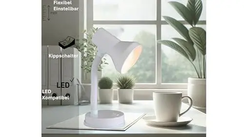 Produktbild: Brilliant Tischlampe mit Flexarm in weiß - Tischleuchte mit eintsellbarem Kopf - einfaches Ein - und ausschalten durch Kippschalter - Mit E27-Fassung, für LED-Leuchtmittel geeignet (wechselbar)