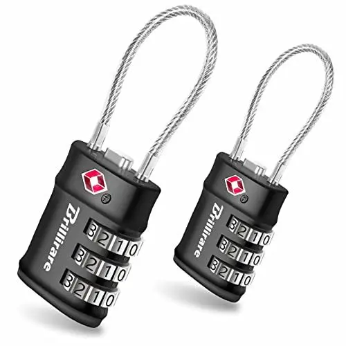 Produktbild: Brillirare 2 Stück TSA Genehmigte Vorhängeschloss, Reise Kombinations Kabelschlösser, 3 Stellig Gepäckschlösser Sicherheitsschloss Metall für Koffer, Rucksäcke, Turnschrank, Zaun, Tor, Koffer-Schwarz