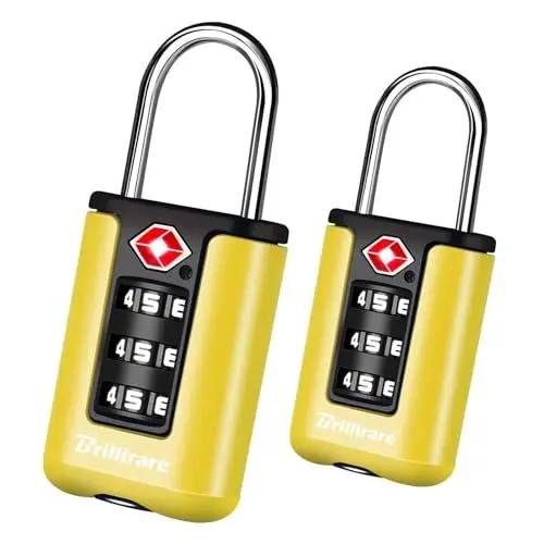 Produktbild: Brillirare 2 Stück TSA Genehmigte Vorhängeschloss, Reise Kombinations Kofferschloss, 3 Stellig Gepäckschlösser Sicherheitsschloss Metall für Koffer, Rucksäcke, Turnschrank, Zaun, Tor, Koffer-Gelb