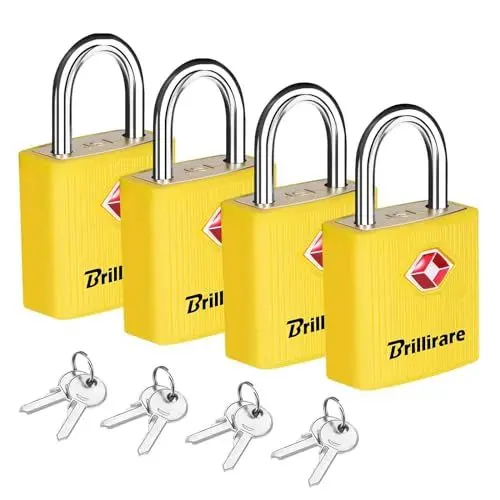 Produktbild: Brillirare 4 Stück TSA Genehmigte Vorhängeschloss mit Schlüsseln, Reise Kofferschloss, Wasserdichtes Gepäckschlösser aus Zinklegierung, Sicherheitsschloss für Rucksäcke, Turnschrank, Zaun, Tor-Gelb