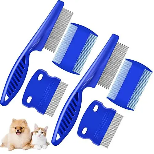 Produktbild: Brillirare 6 Stück Katze Hund Flohkamm, Metall Zähne Haustier Kämme, Edelstahl Läusekamm, 2 in 1 Profi Doppelseitiger Pflege Werkzeug, Tränenfleckentferner für Kleine, Mittlere & Große Haustiere