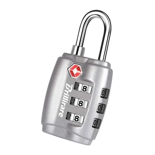 Produktbild: Brillirare TSA Genehmigte Vorhängeschloss, Zinklegierung Reise Kombinations Kofferschloss, 3 Stellig Gepäckschlösser Sicherheitsschloss Metall für Koffer, Rucksäcke, Turnschrank, Zaun, Tor-Silber