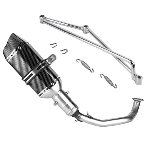 Produktbild: Brilluxa Hochleistungs-Auspuffsystem-Schalldämpfer, vollständiger Auspuffkrümmer + Slip-On-Schalldämpfer im Kohlefaser-Stil, Ersatz für GY6 125 Motorrad