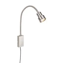 Produktbild: BRILONER Leuchten - Bettleuchte, Wandleuchte, Leselampe inkl. Flexarm, An-/Ausschalter via Touchfunktion, 1x LED/GU10, 5 Watt, 400 Lumen, 3.000 Kelvin, Metall, Matt-Nickel, 2085-012