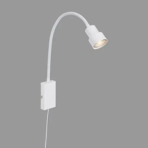 Produktbild: BRILONER Leuchten - Bettleuchte, Wandleuchte, Leselampe inkl. Flexarm, An-/Ausschalter via Touchfunktion, 1x LED/GU10, 5 Watt, 400 Lumen, 3.000 Kelvin, Metall, Weiß, 2085-016