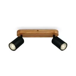 Produktbild: BRILONER Leuchten - Deckenlampe retro mit Holz, 2-flammige Deckenleuchte vintage, 2x GU10 Fassung, verstellbarer LED Spot, rustikaler Deckenspot, Schwarz-Holz, 270x60x85 mm, 2922-025