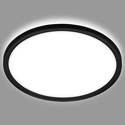 Produktbild: BRILONER Leuchten – LED Bad Deckenleuchte mit Backlight, IP44 LED Badezimmerlampe, ultraflach, neutralweißes Licht, Schwarz, 290x35 mm (DxH)